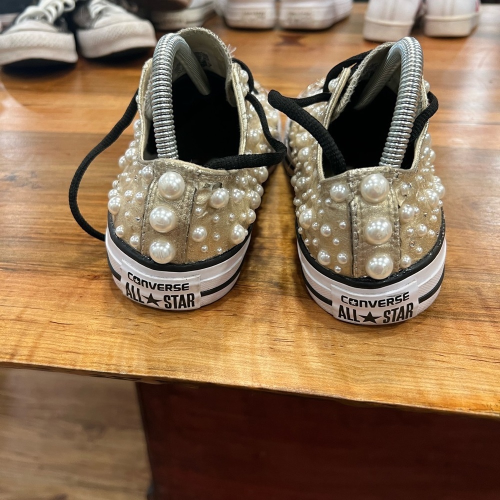Converse Women's Gold Pearl Studded Sneakers - Picture 7 of 9